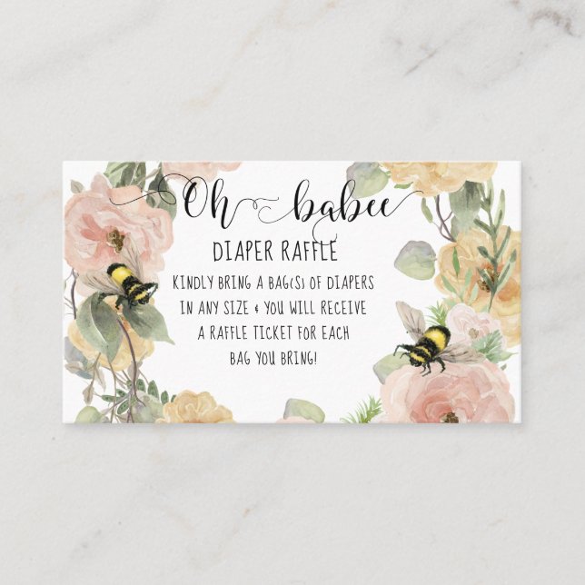 Flower Wreath Oh Babee Bumblebee Diaper Raffle Business Card (Front)