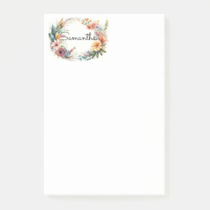 Flower Wreath Personalized Post It Notes