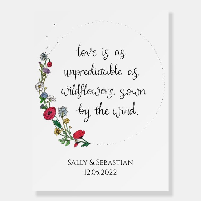 Flower Wreath Wedding Sign, Love Quote Foam Board (Front)