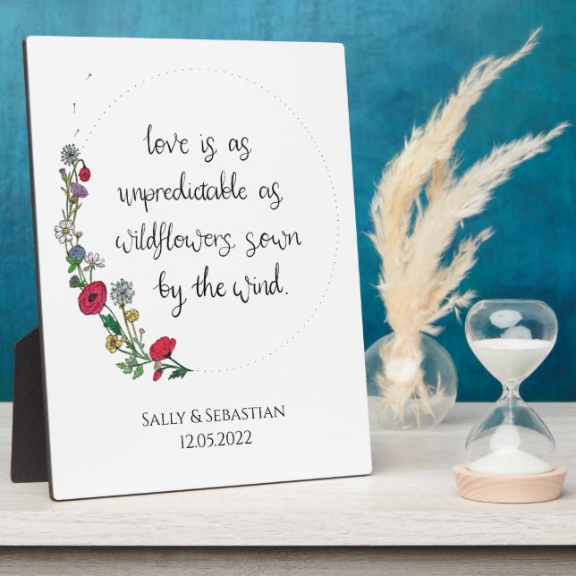 Flower Wreath Wedding Sign, Love Quote Poster Plaque (Side)