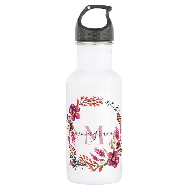Flower Wreath with Twigs Stainless Steel Water Bottle (Front)
