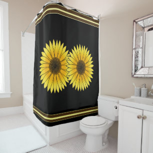 Flower Yellow Double Sunflower Black Background Shower Curtain