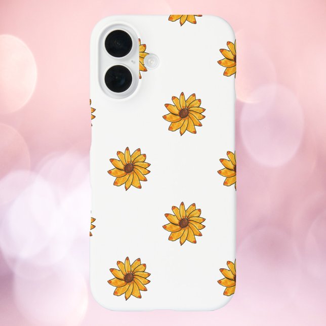 Flower Yellow Hand Drawn Pattern Iphone Case (A phone case with a pattern of yellow flowers.)