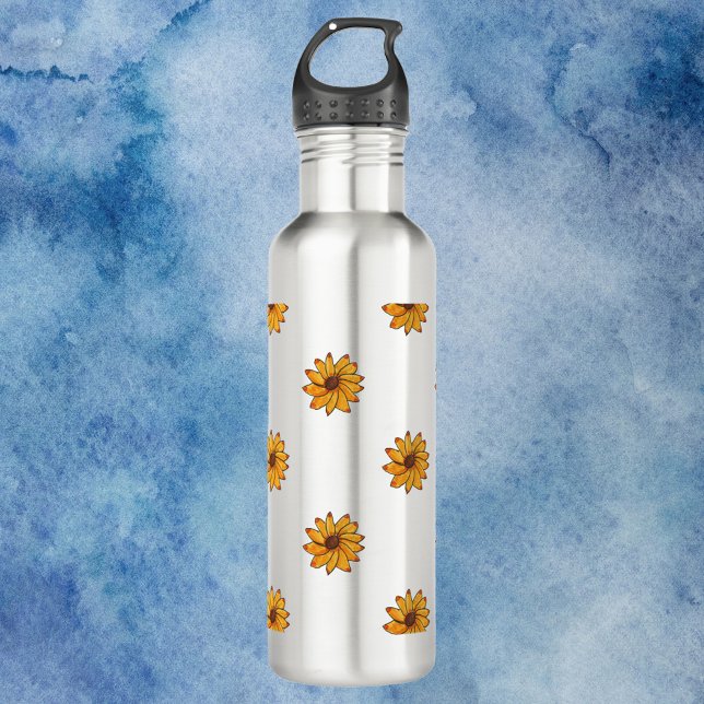 Flower Yellow Hand Drawn Pattern Stainless Steel Water Bottle (A water bottle with a sunflower pattern)
