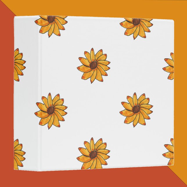 Flower Yellow Marker Ink Pattern 3 Ring Binder (A binder with a sunflower pattern)