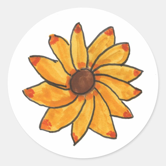 Flower Yellow Red Orange Hand Drawn Classic Round Sticker (Front)