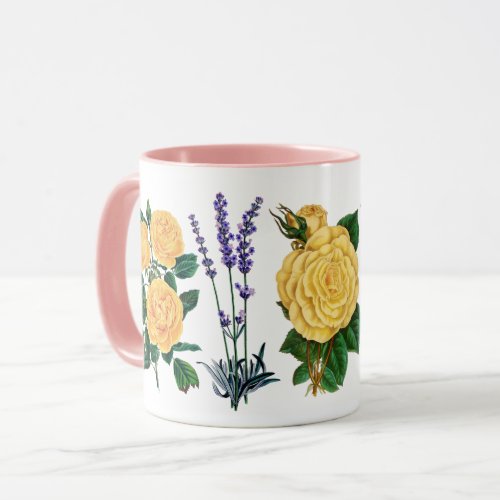 Flower Yellow Roses Sweet Lavender Floral Nature Mug