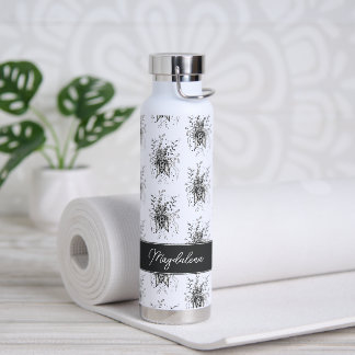 Flower Zen Art, drawn - Water Bottle