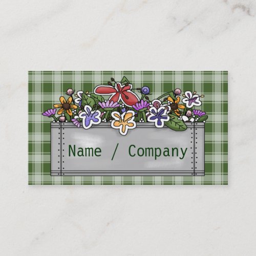 Flowerbox and green Gingham Business Card