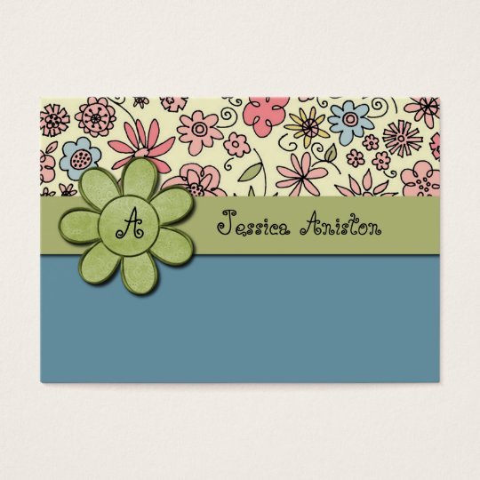 Flowerchild Blue Whimsy Monogram Business Card