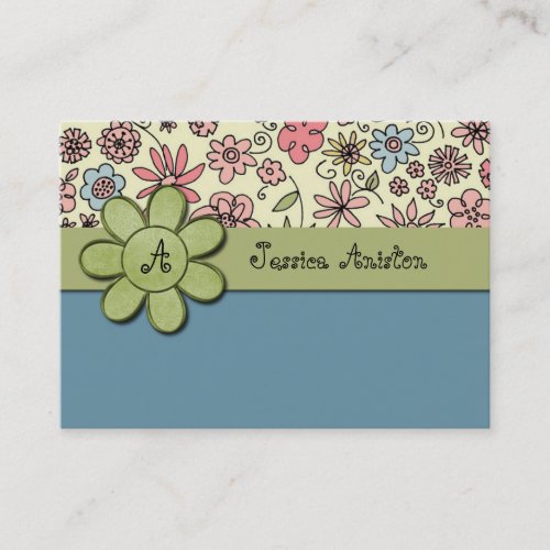 Flowerchild Blue Whimsy Monogram Business Cards
