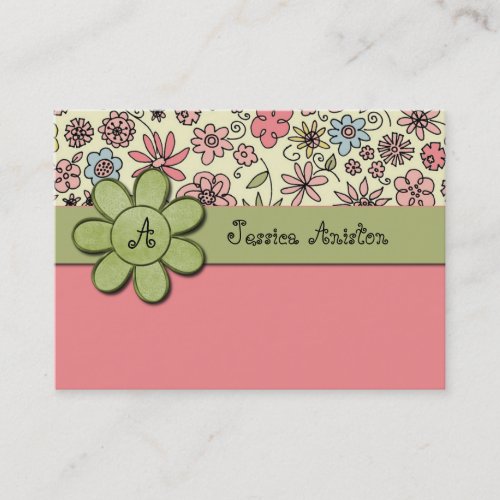 Flowerchild Pink Whimsy Monogram Business Card Templates