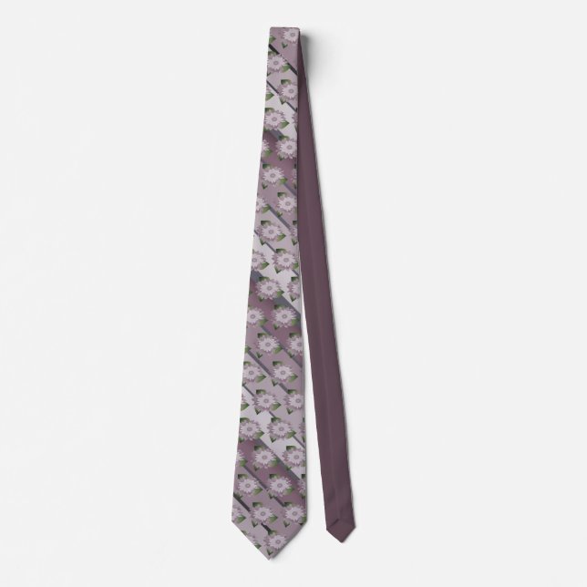 Flowered and stripe print in plum neck tie (Front)