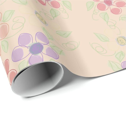 Flowered Apricot Happy Birthday Gift Wrap Flowered Apricot Happy Birthday Gift Wrap
