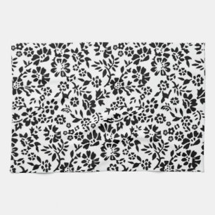 FLOWERED/ BLACK & WHITE KITCHEN HAND TOWEL! KITCHEN TOWEL