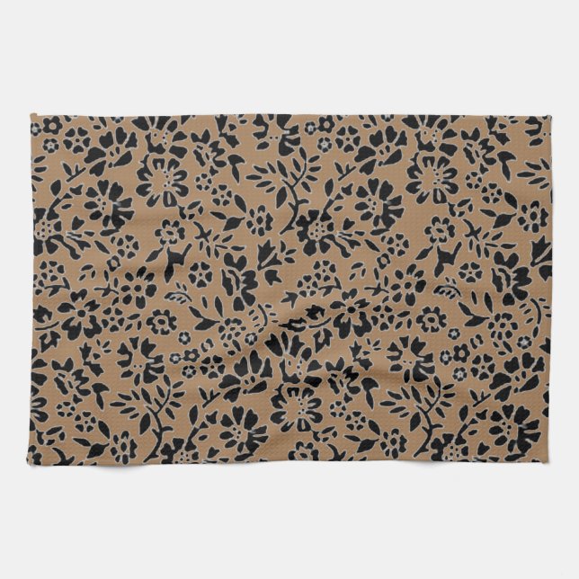 FLOWERED/ BROWN & BLACK KITCHEN HAND TOWEL! TOWEL (Horizontal)