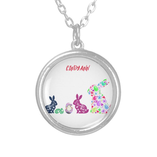  FLOWERED BUNNY'S SILVER PLATED NECKLACE (Front)