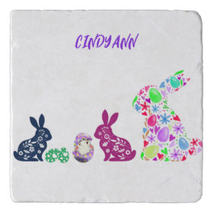 FLOWERED BUNNY'S STONE TRIVET