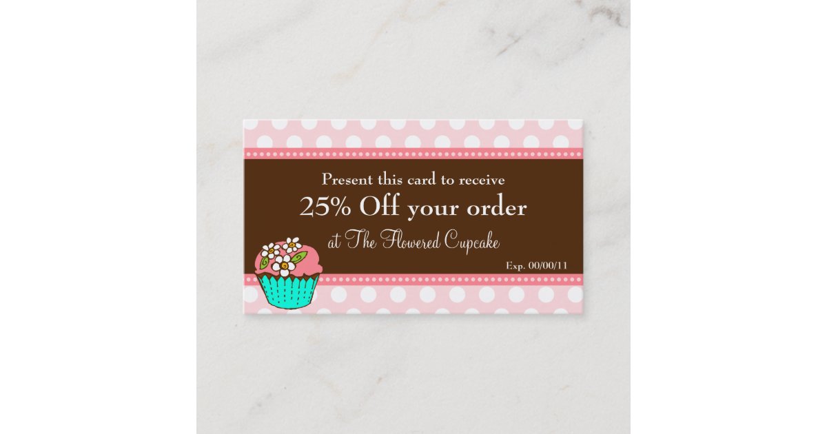 Flowered Cupcake Coupon Card Zazzle