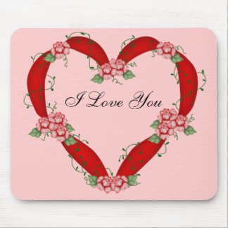 Flowered Heart - I Love You Mouse Pad