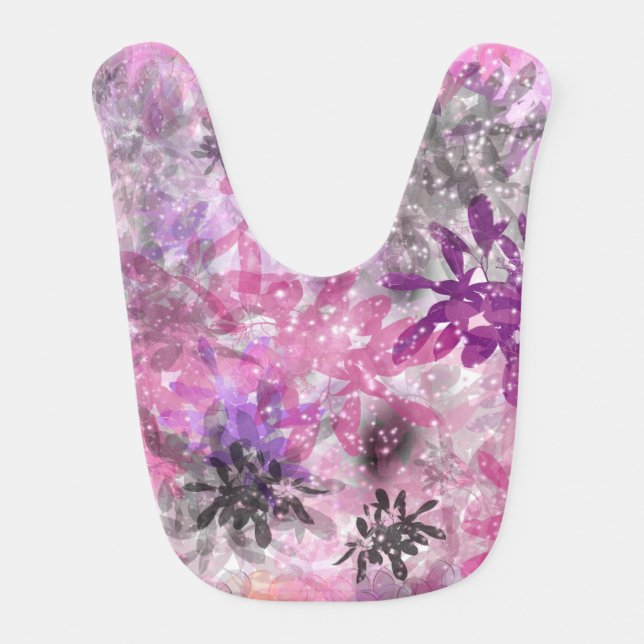 Flowered Pink Baby Blanket Baby Bib (Front)