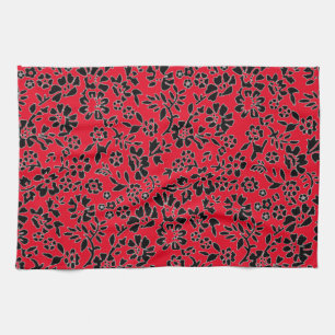 FLOWERED/ RED & BLACK KITCHEN HAND TOWEL! KITCHEN TOWEL