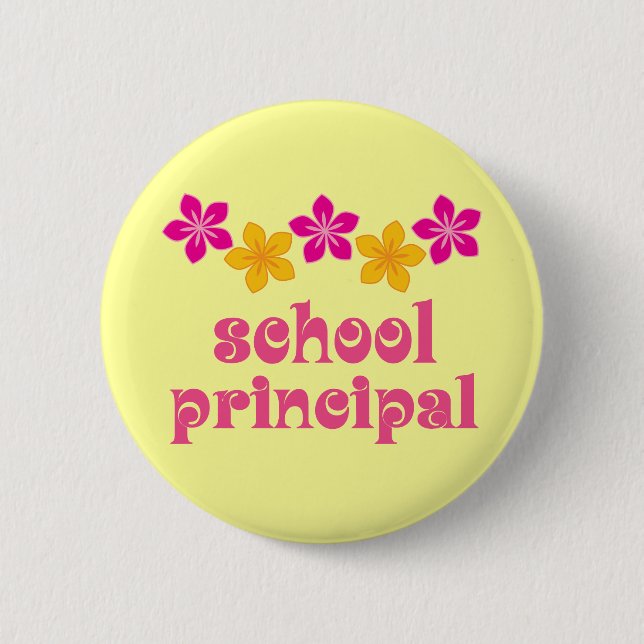 Flowered School Principal Pinback Button (Front)