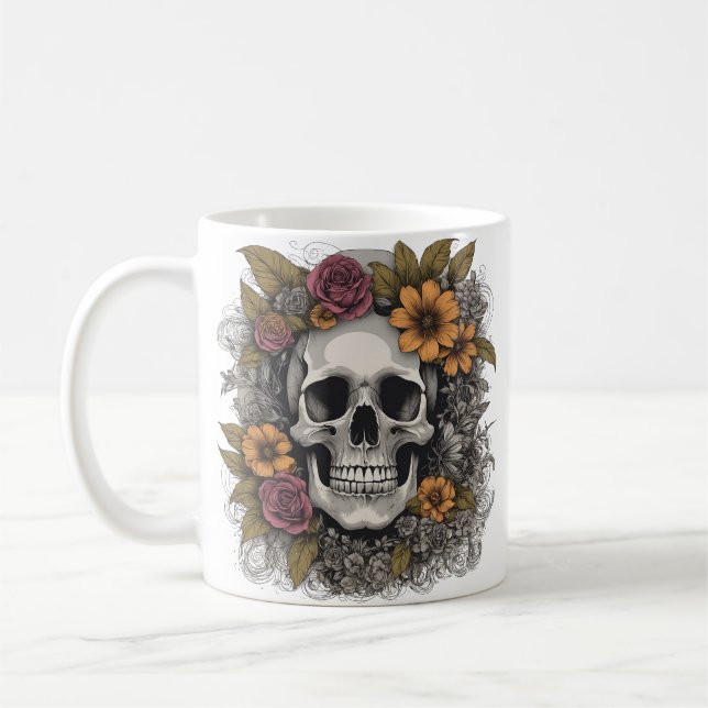 Flowered skeleton mug (Left)