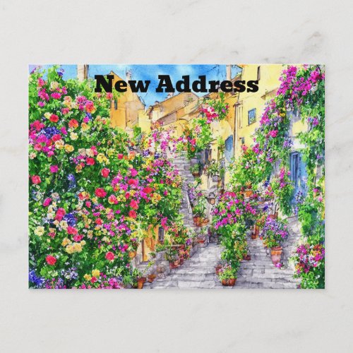 Flowered Terrace New Address Postcard