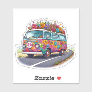 Flowered Van on a Scenic Drive Sticker