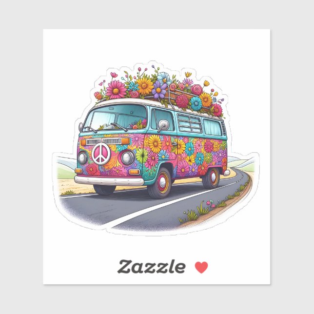 Flowered Van on a Scenic Drive Sticker (Sheet)