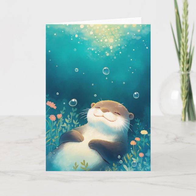Flowered Waves Otter Dreamy Escape Card (Front)