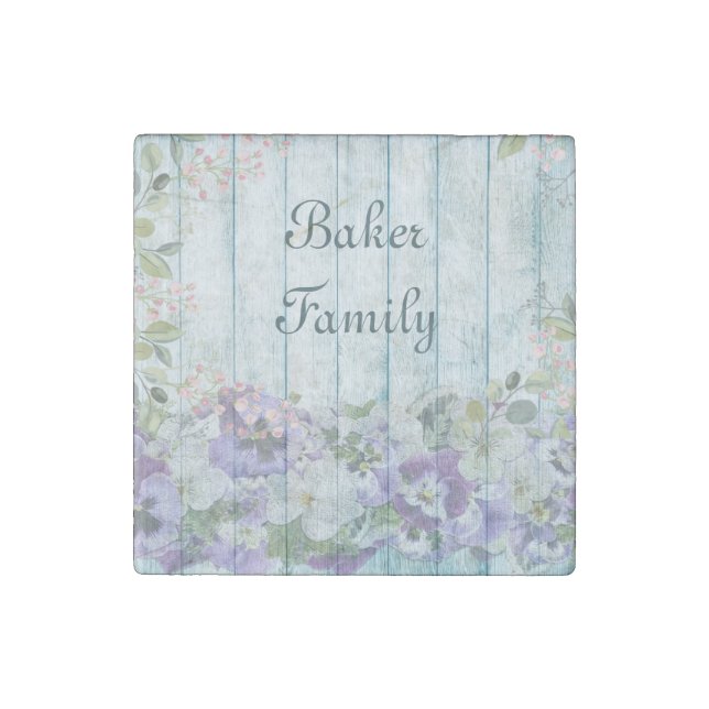 Flowered Wood Fence Stone Magnet (Front)