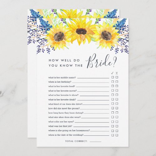 Flowerfields Double_Sided Bridal Shower Game Invitation