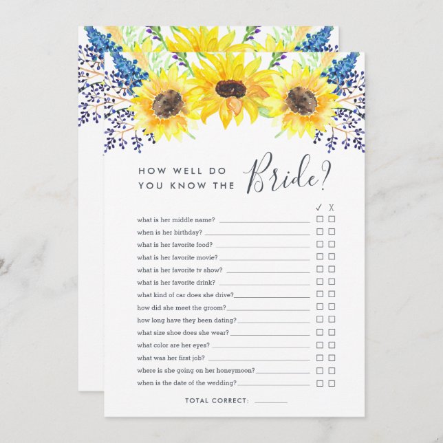 Flowerfields Double-Sided Bridal Shower Game Invitation (Front/Back)