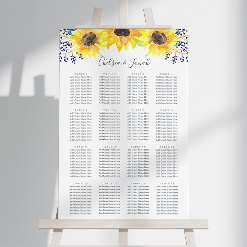 Flowerfields Sunflower Wedding Seating Chart Foam Board