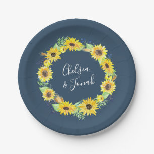 Flowerfields Sunflower Wreath Wedding Paper Plates