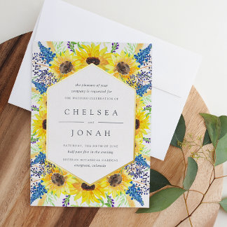 Flowerfields Watercolor Sunflower Floral Wedding Foil Invitation