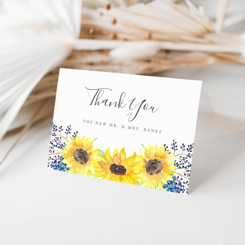 Flowerfields  Watercolor Sunflower Thank You Card