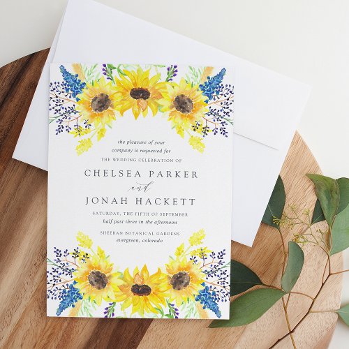 Flowerfields  Watercolor Sunflower Wedding Invitation
