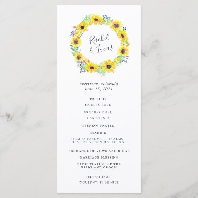 Flowerfields Wedding Ceremony Program (Front)