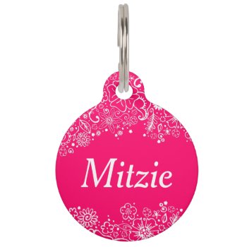 Flowerful Pink & White - Custom Pet Tag by creativetaylor at Zazzle