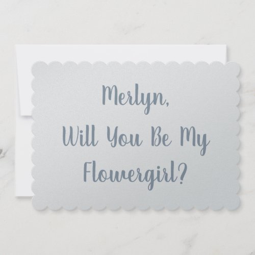 Flowergirl Custom Name Dusty Blue Silver Wedding Invitation