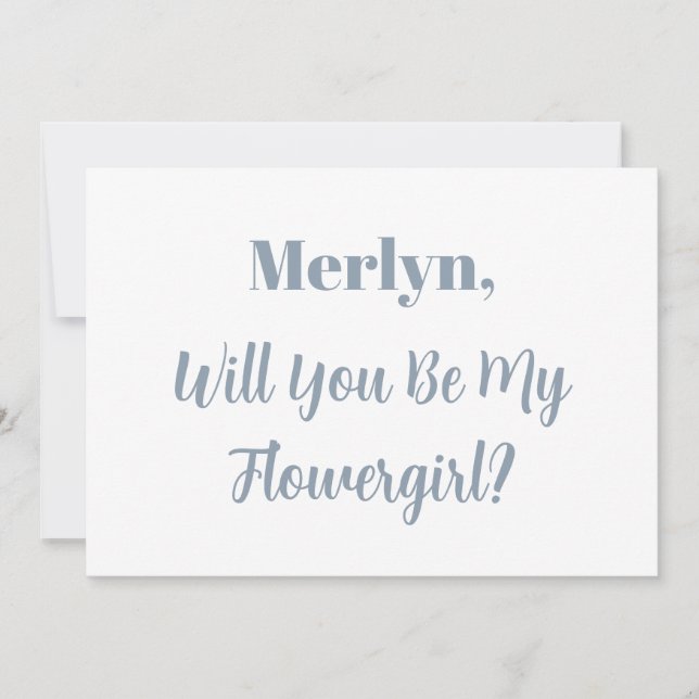 Flowergirl Custom Name Dusty Blue White Wedding Invitation (Front)