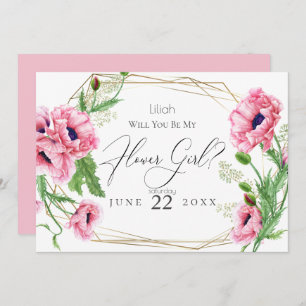 Flowergirl Pink Watercolor Poppies Invitation