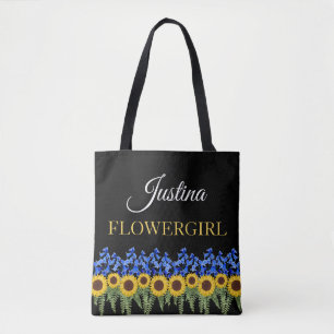 Flowergirl Rustic Bluebells & Sunflowers Wedding Tote Bag