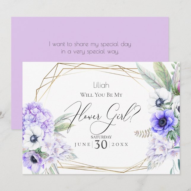 Flowergirl | Violet Anemone Floral Invitation (Front/Back)