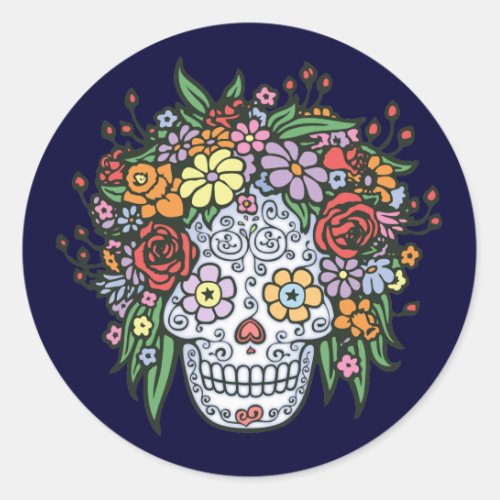 Flowerhair Sugar Skull Classic Round Sticker