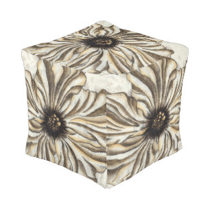 Flowerhead Fresco on Tan Background Pouf