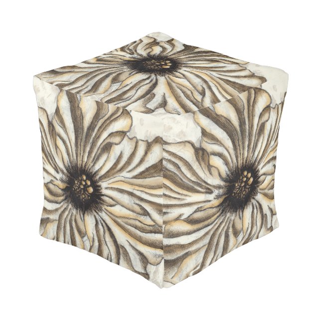 Flowerhead Fresco on Tan Background Pouf (Angled Front)